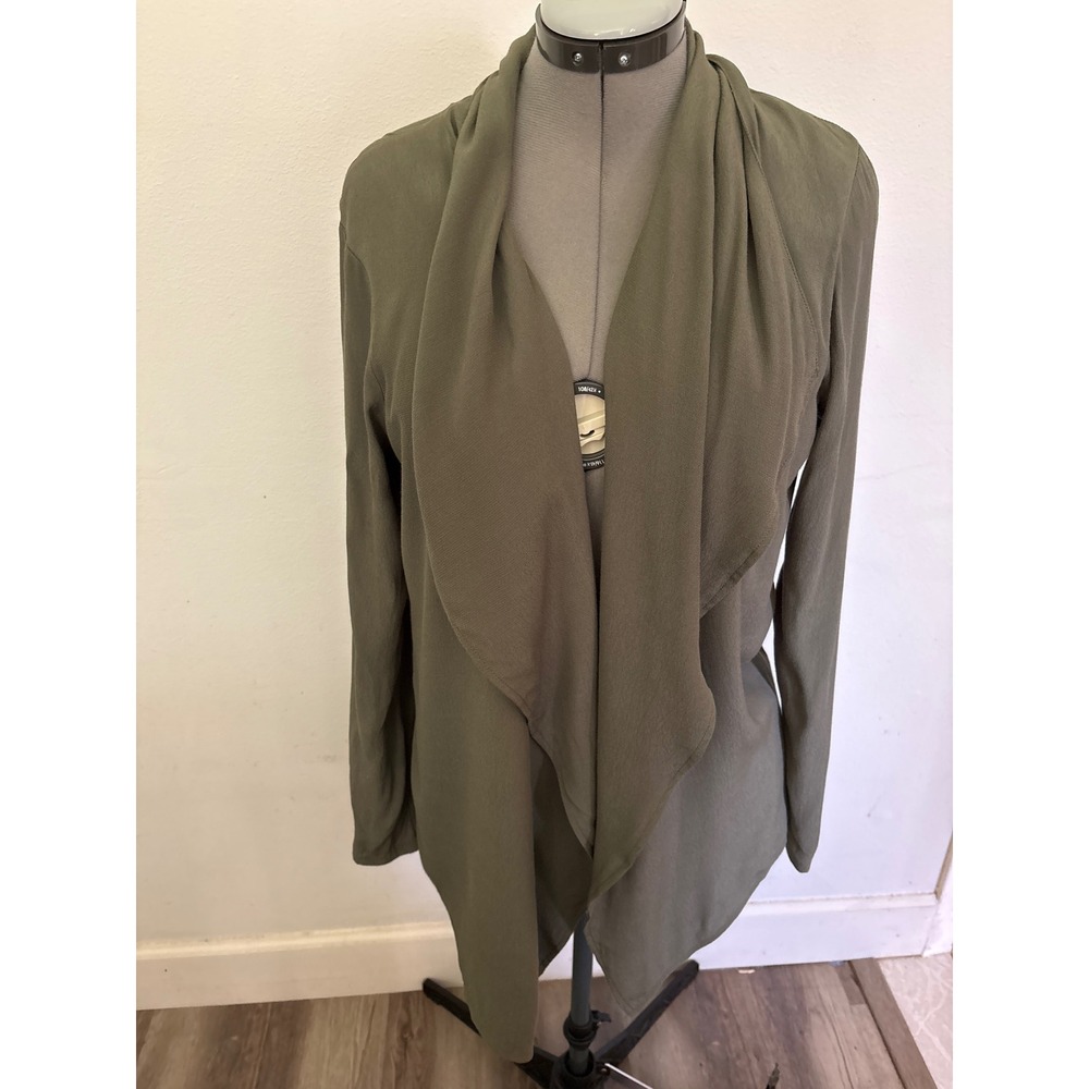 bebe Cardigan Women Large Olive Green Good Drape Front Zip Cuff Lightweight
